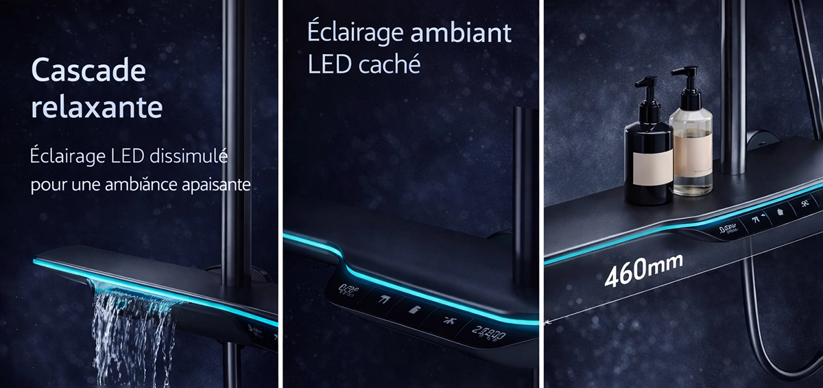 Colonne bain-douche LED digitale thermostatique gun métal Victoria